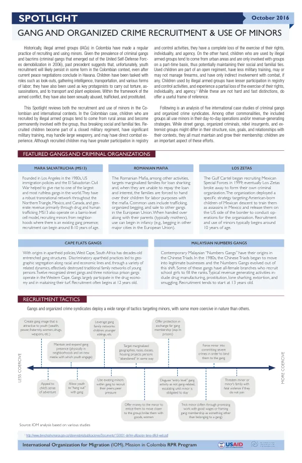 GANG AND ORGANIZED CRIME RECRUITMENT & USE OF MINORS SPOTLIGHT