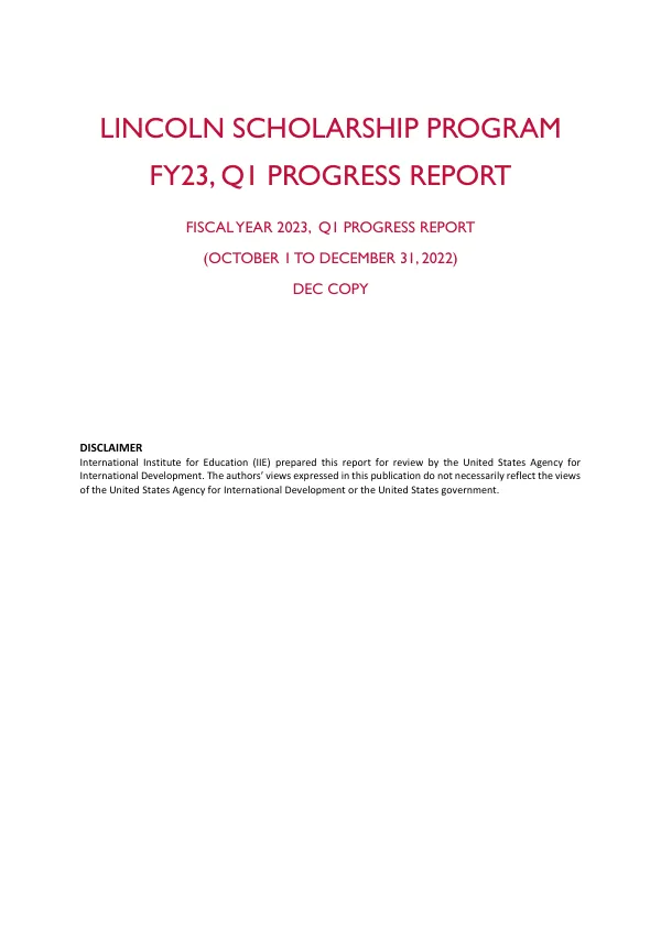 FY23, Q1 Progress Report: Lincoln Scholarship Program