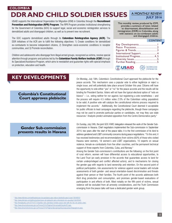 USAID Supports the International Organization for Migration (IOM) in Colombia through the Recruitment Prevention and Reintegration (RPR) Program