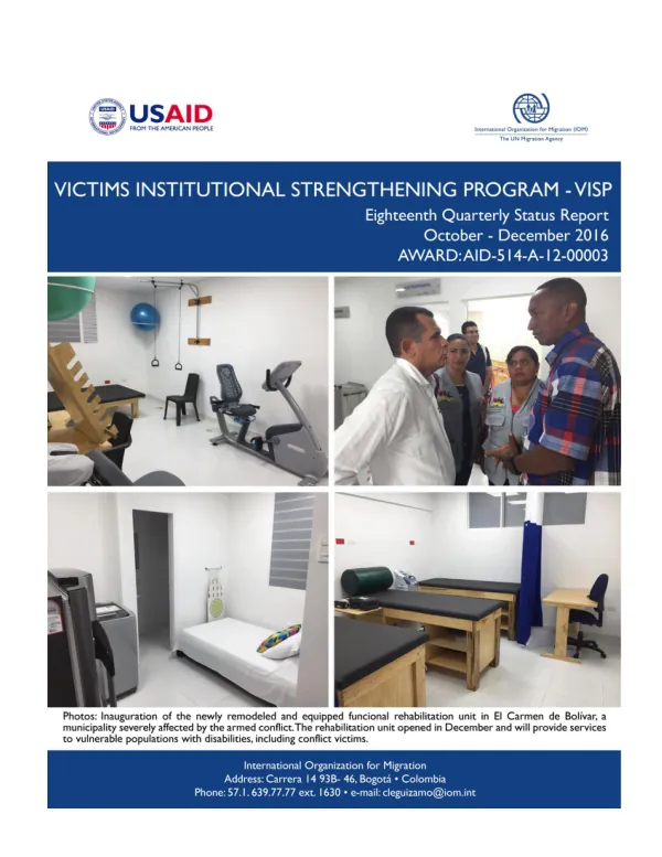 Eighteenth Quarterly Report to USAID/Colombia: Victims Institutional Strengthening Program