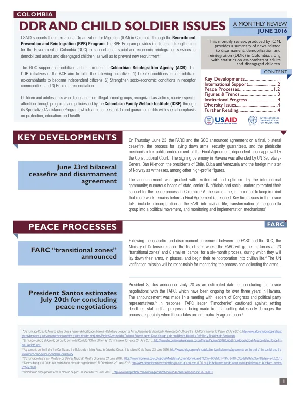 USAID supports International Organization for Migration (IOM) in Colombia through the Recruitment Prevention and Reintegration (RPR) Program
