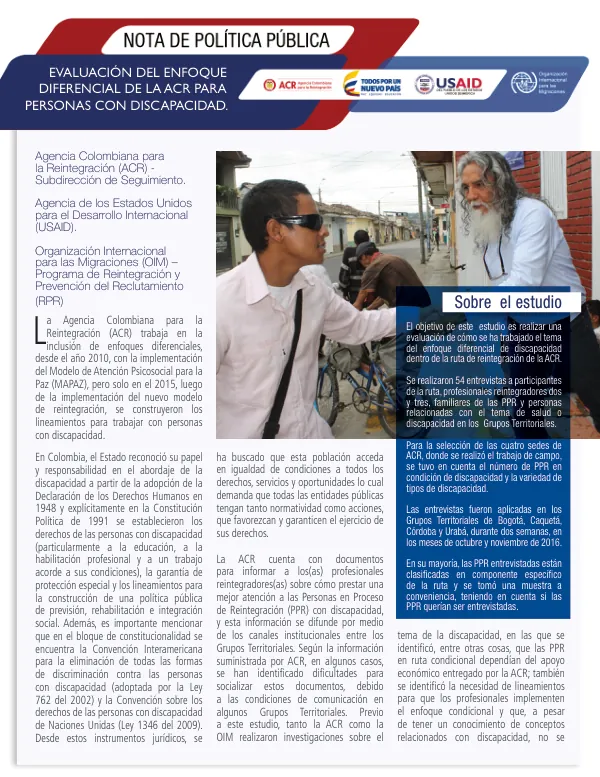 Evaluación del Enfoque Diferencial de la ACR para Personas con Discapacidad