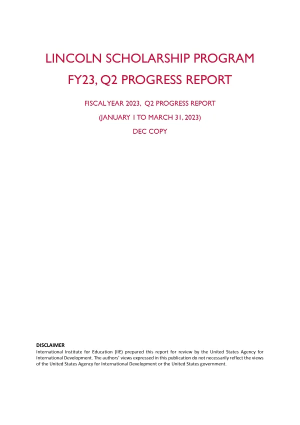FY23, Q2 Progress Report: Lincoln Scholarship Program