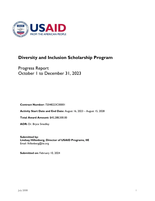 Diversity and Inclusion Scholarship Program Progress Report