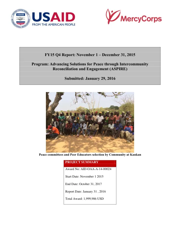 FY15 Q4 Report: Advancing Solutions for Peace through Intercommunity Reconciliation and Engagement (ASPIRE)