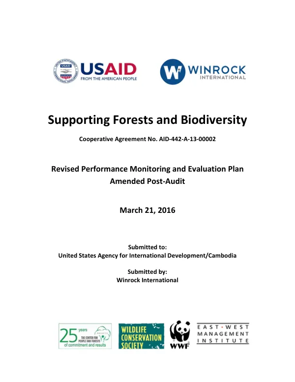 Revised Performance Monitoring and Evaluation Plan – Amended: Supporting Forests and Biodiversity