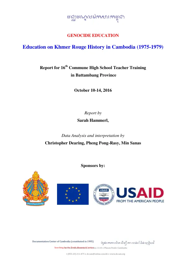 Report for 16th Commune High School Teacher Training in Battambang Province