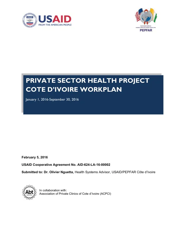 Private Sector Health Project (PSHP) Workplan for Year One in Cote d'Ivoire
