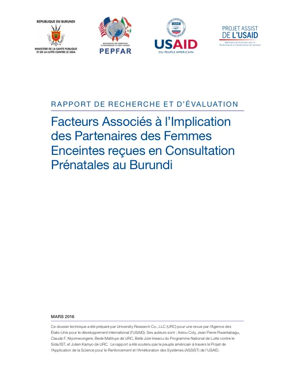 Facteurs Associés à l’Implication des Partenaires des Femmes Enceintes reçues en Consultation Prénatales au Burundi