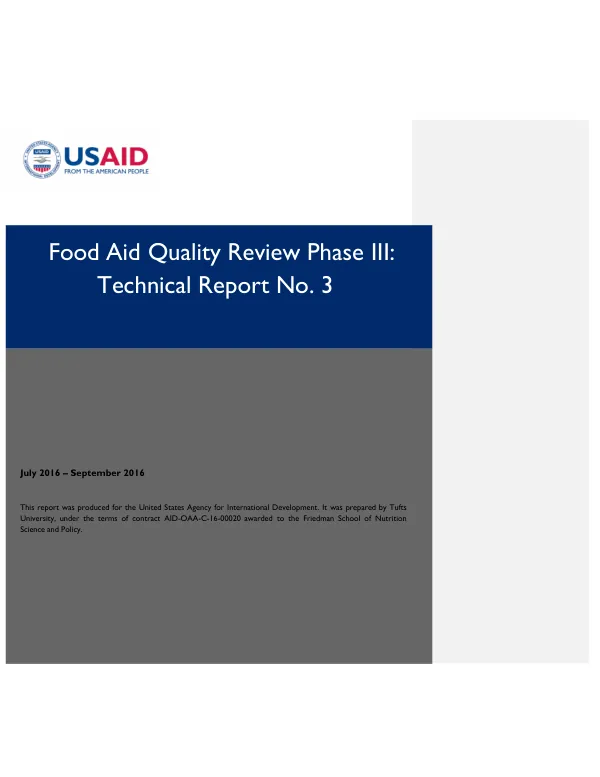 Food Aid Quality Review Phase III: Technical Report No. 3