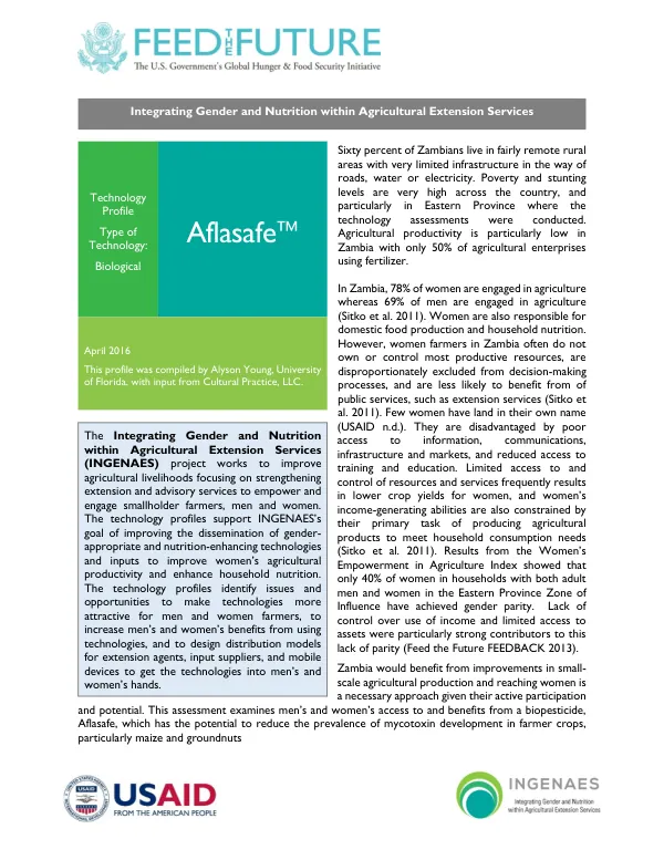 Integrating Gender and Nutrition within Agricultural Extension Services: Technology Profile Aflasafe