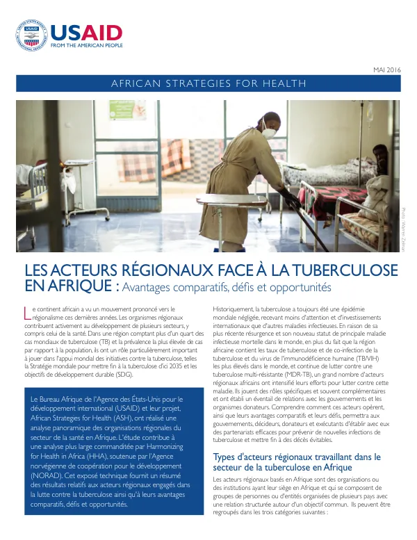 Les acteurs régionaux face à la tuberculose en Afrique : Avantages comparatifs, défis et opportunités