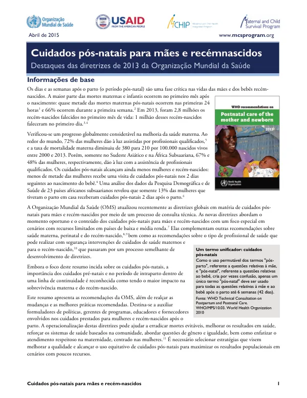Cuidados pós-natais para mães e recém-nascidos