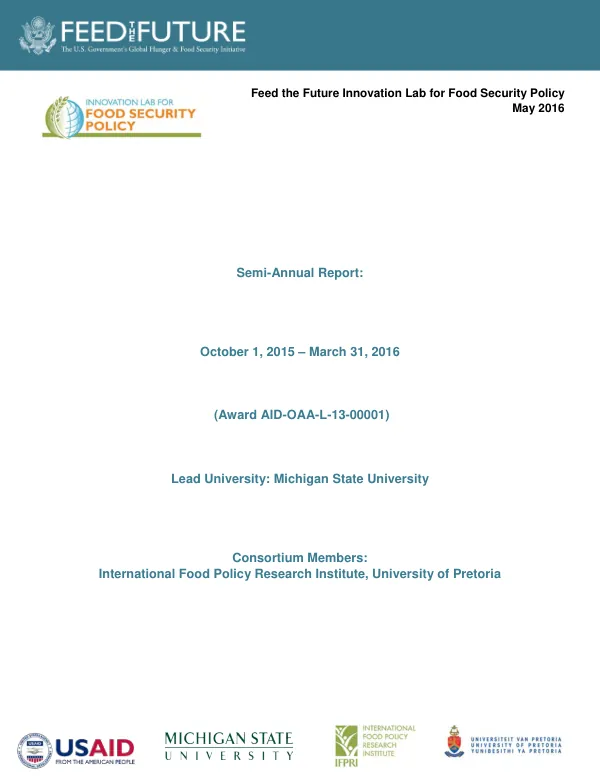 Feed the Future Innovation Lab for Food Security Policy Semi-Annual Report: October 1, 2015 – March 31, 2016