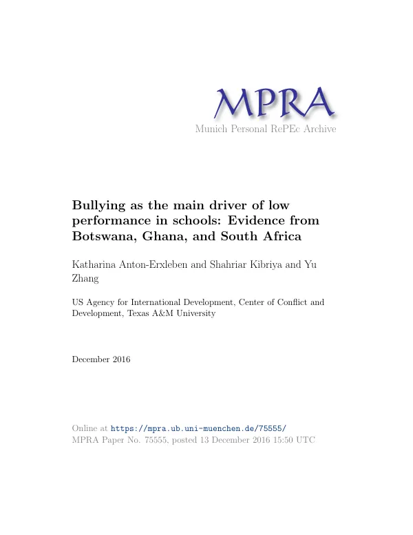 Bullying as the main driver of low performance in schools: Evidence from Botswana, Ghana, and South Africa