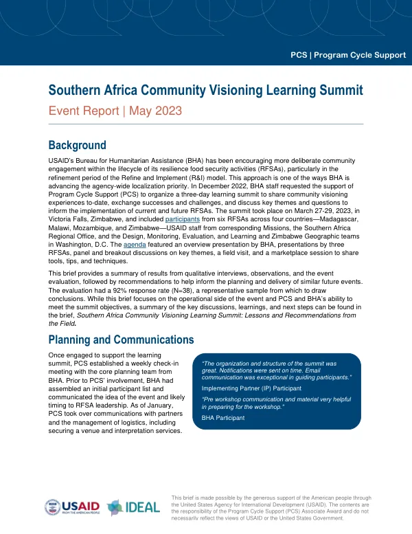 Southern Africa Community Visioning Learning Summit: Event Report