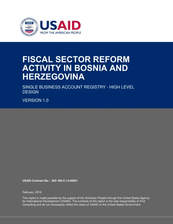 Fiscal Sector Reform Activity in Bosnia and Herzegovina: Single Business Account Registry - High Level Design