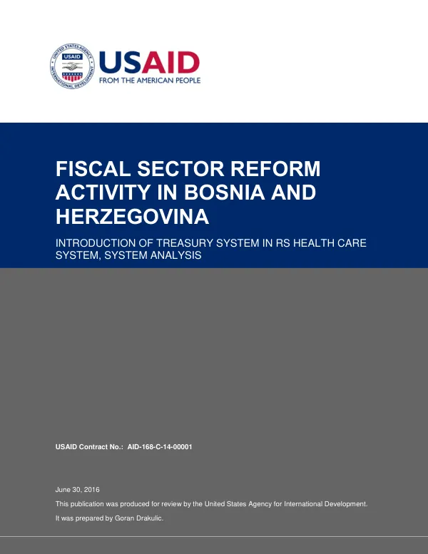 Fiscal Sector Reform Activity in BiH (FAR): Introduction of Treasury System in RS Health Care System