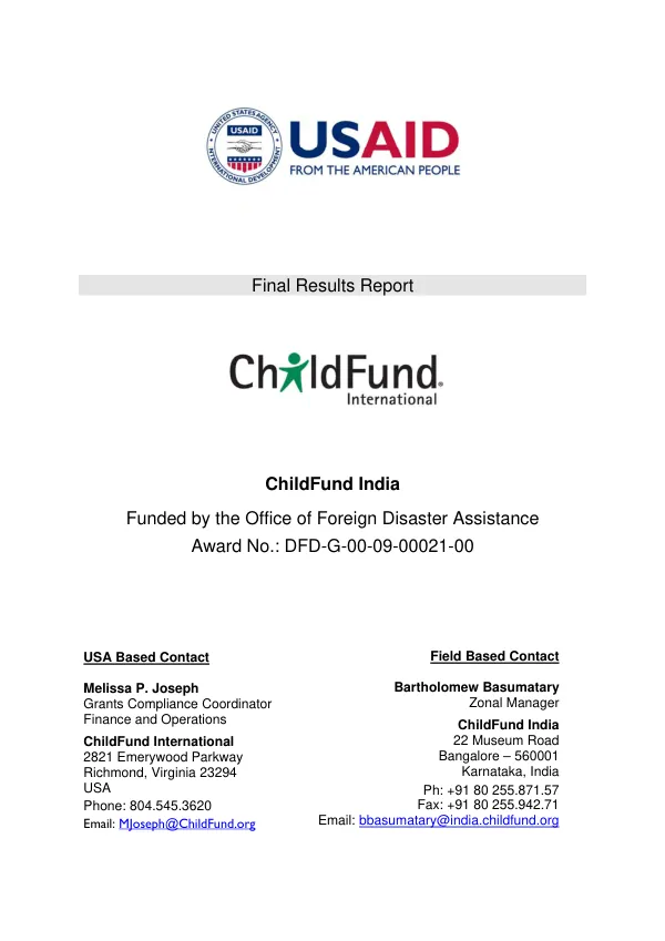 Final results report : sustaining the lives and dignity of the IDPs in Purnea District in Bihar, India