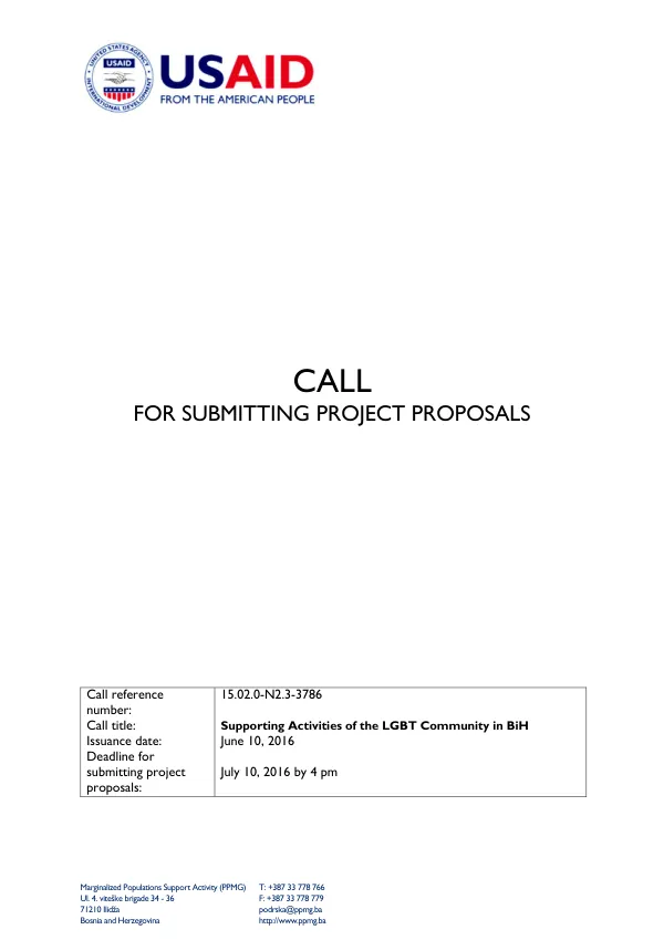 Call for Submitting Project Proposals: Supporting Activities of the LGBT Community in BiH