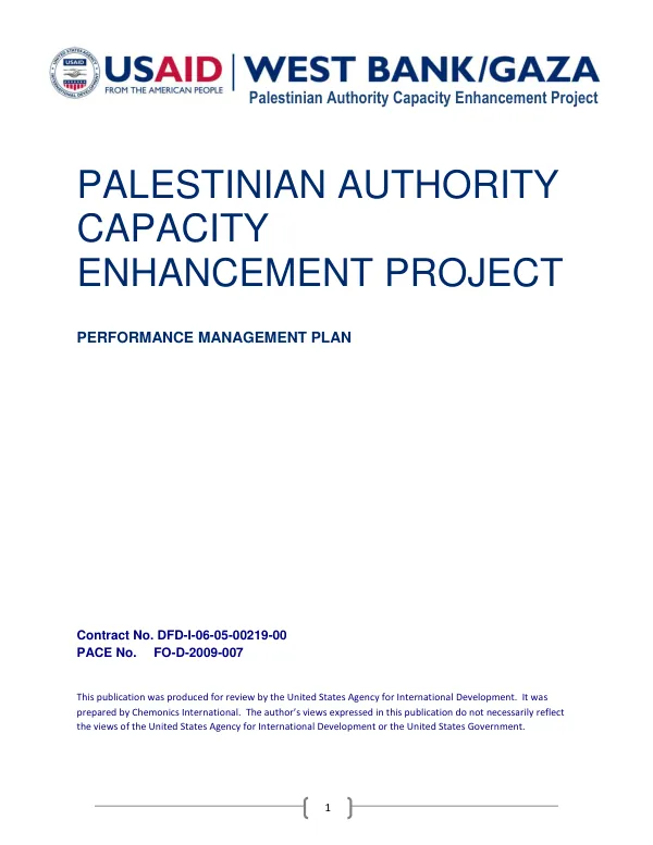 Palestinian authority capacity enhancement project : performance management plan