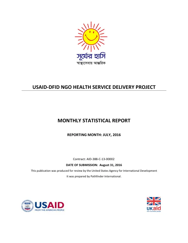 USAID-DFID NGO HEALTH SERVICE DELIVERY PROJECT Monthly Statistical Report