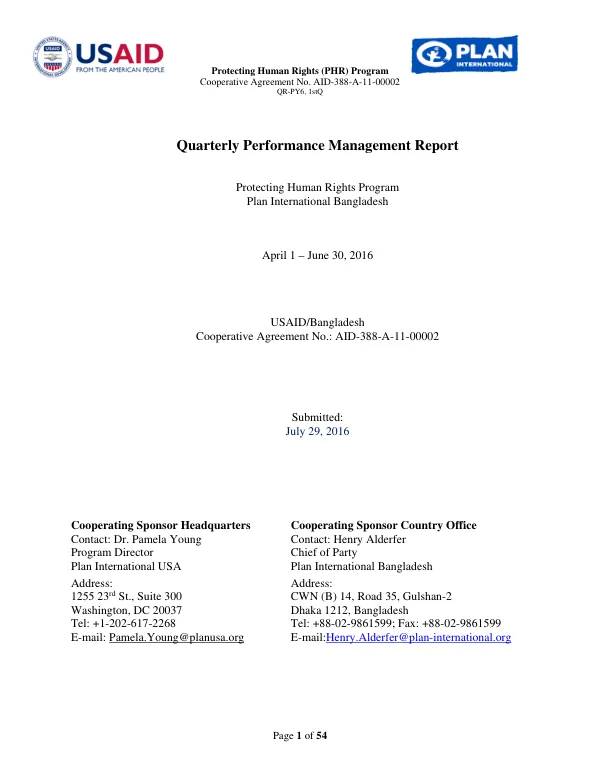 Protecting Human Rights (PHR) Program: Cooperative Agreement No. AID-388-A-11-00002