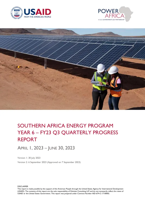 Southern Africa Energy Program Year 6 – FY23 Q3 Quarterly Progress Report