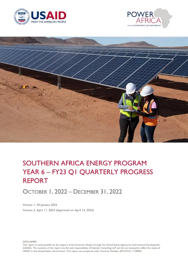 Southern Africa Energy Program Year 6 – FY23 Q1 Quarterly Progress Report