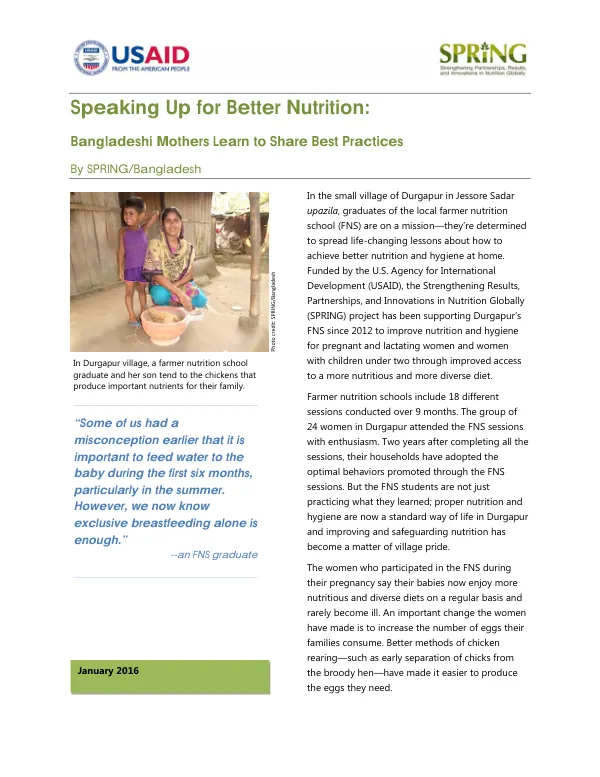 Speaking Up for Better Nutrition: Bangladeshi Mothers Learn to Share Best Practices