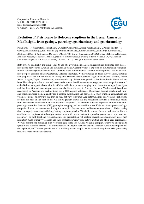 Evolution of Pleistocene to Holocene eruptions in the Lesser Caucasus Mts:Insights from geology, petrology, geochemistry and geochronology