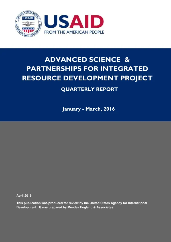ASPIRED Project Report Q2 – FY 2016: Advanced Science & Partnerships for Integrated Resource Development Project