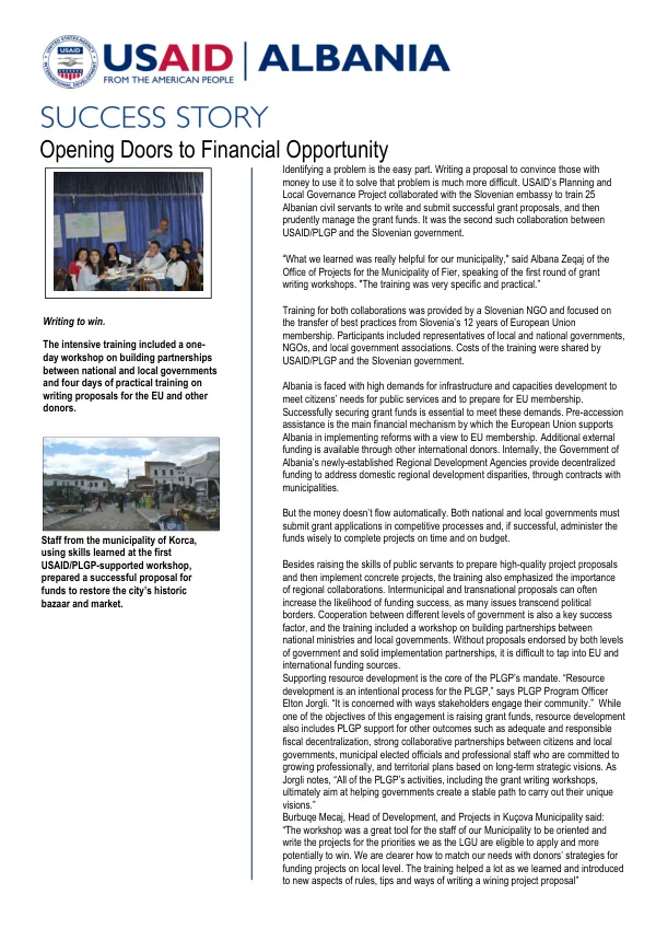USAID/Albania Success Story: Opening Doors to Financial Sustainability