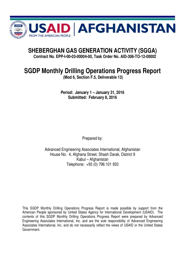 SGGA Monthly Drilling Operations Progress Report