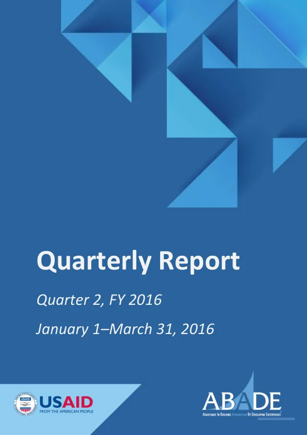 Quarterly Report Q2 FY2016: Assistance in Building Afghanistan by Developing Enterprises (ABADE) Program
