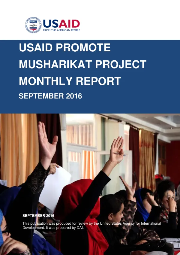 USAID Promote Musharikat Project Monthly Report September 2016