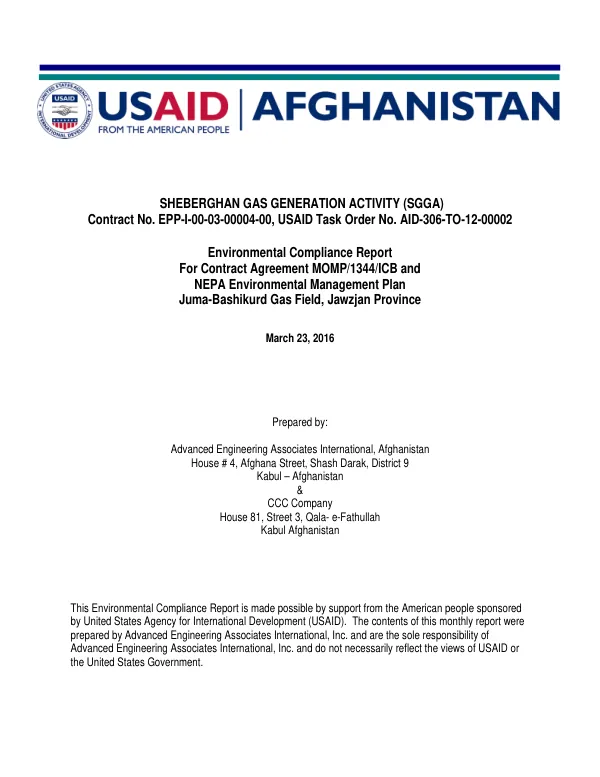 Environmental Compliance Report for Sheberghan Gas Generation Activity