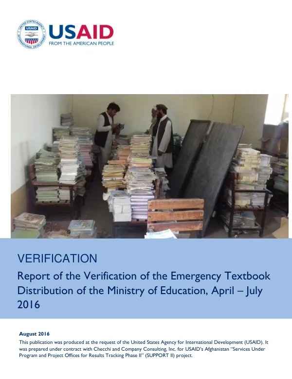 Verification Report: Emergency Textbook Distribution in Afghanistan