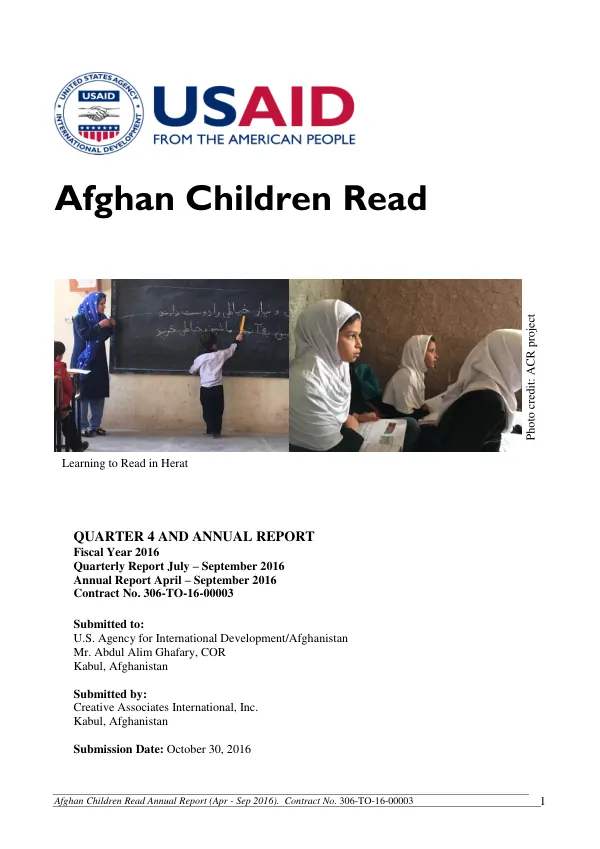 Afghan Children Read Annual Report (Apr - Sep 2016)
