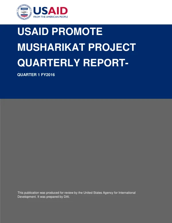 USAID Promote – Musharikat Project Quarterly Report – Quarter 1 FY2016