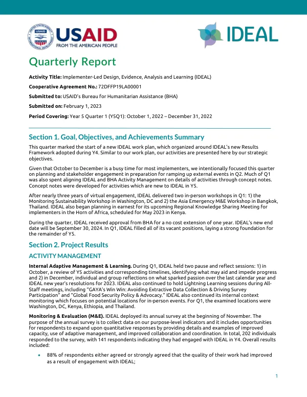 Quarterly Report: Year 5 Quarter 1