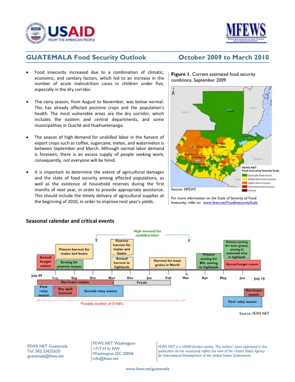 Guatemala food security outlook, October 2009 to March 2010