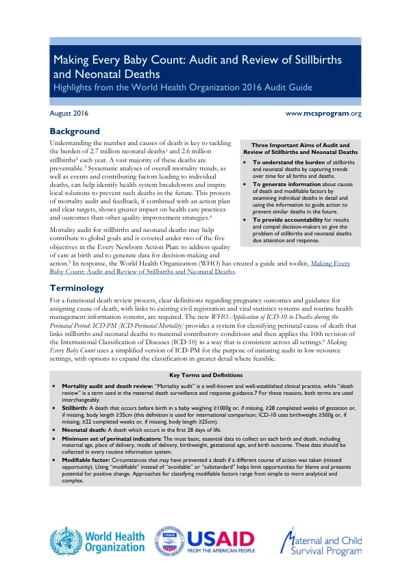 Making Every Baby Count: Audit and Review of Stillbirths and Neonatal Deaths