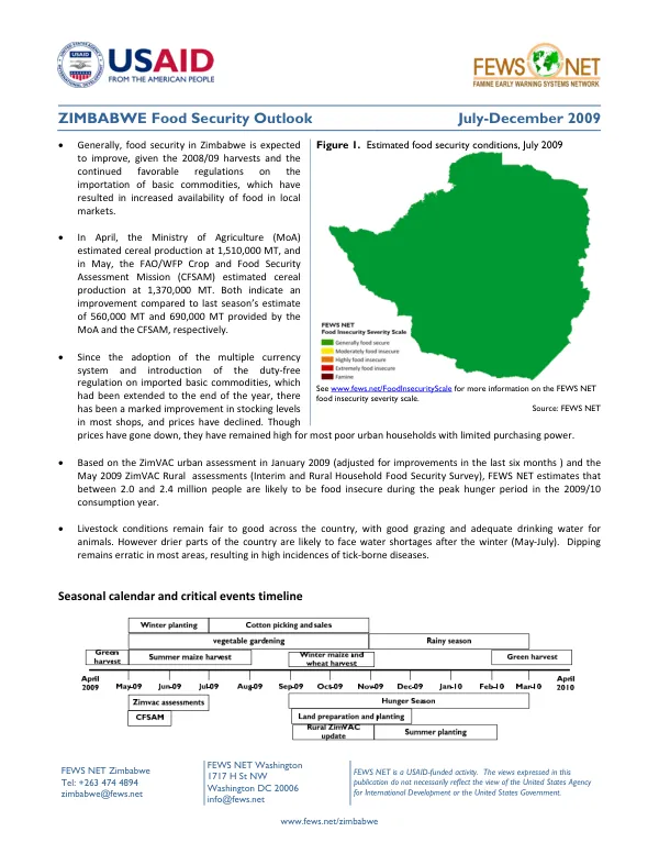 Zimbabwe food security outlook, July-December 2009