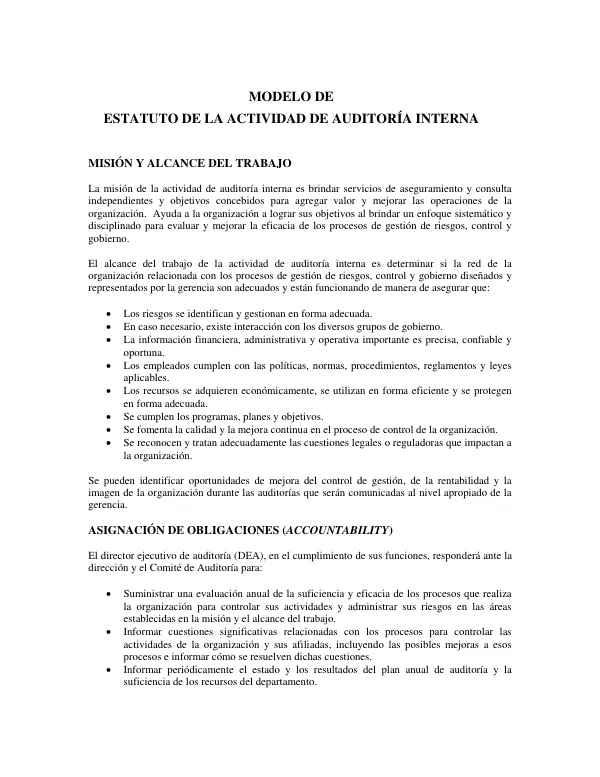 MODELO DE ESTATUTO DE LA ACTIVIDAD DE AUDITORÍA INTERNA