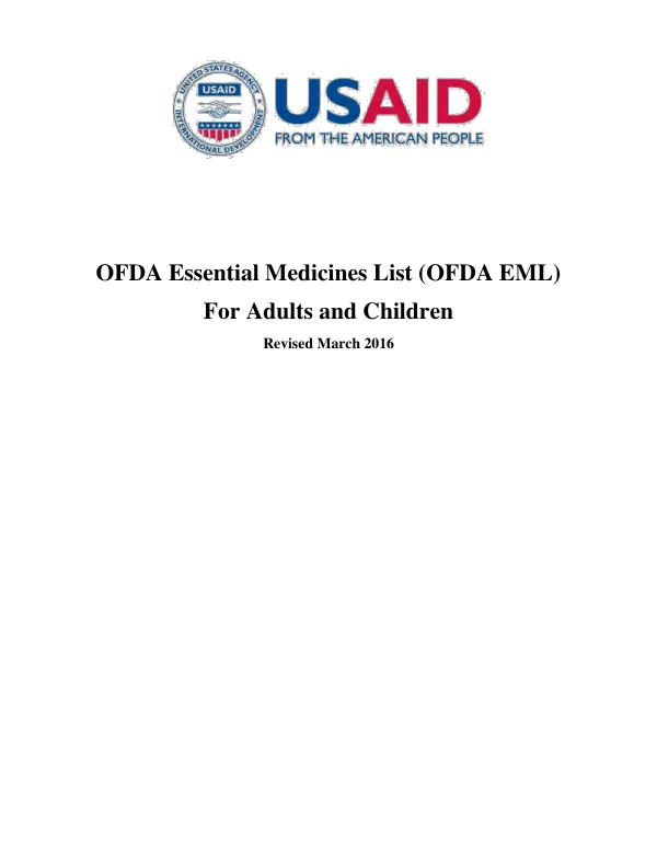 USAID/OFDA Essential Medicines List, March 2016