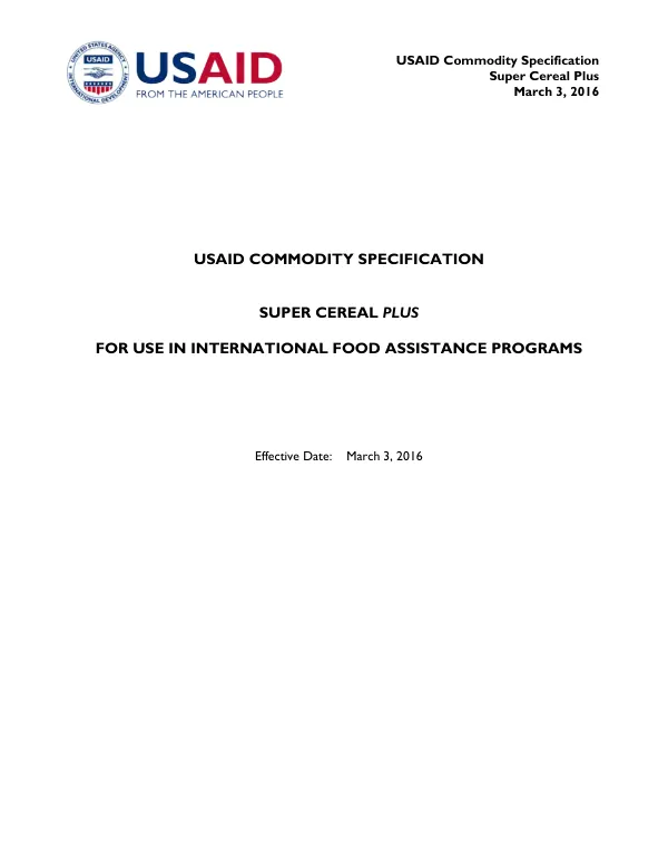 USAID Commodity Specification Super Cereal Plus