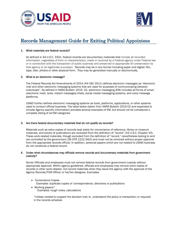 Records Management Guide for Exiting Political Appointees