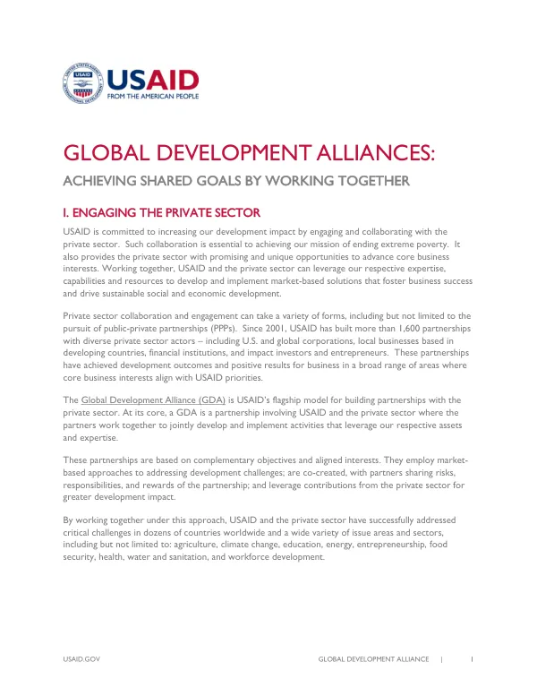Global Development Alliance: Achieving Goals by Working Together