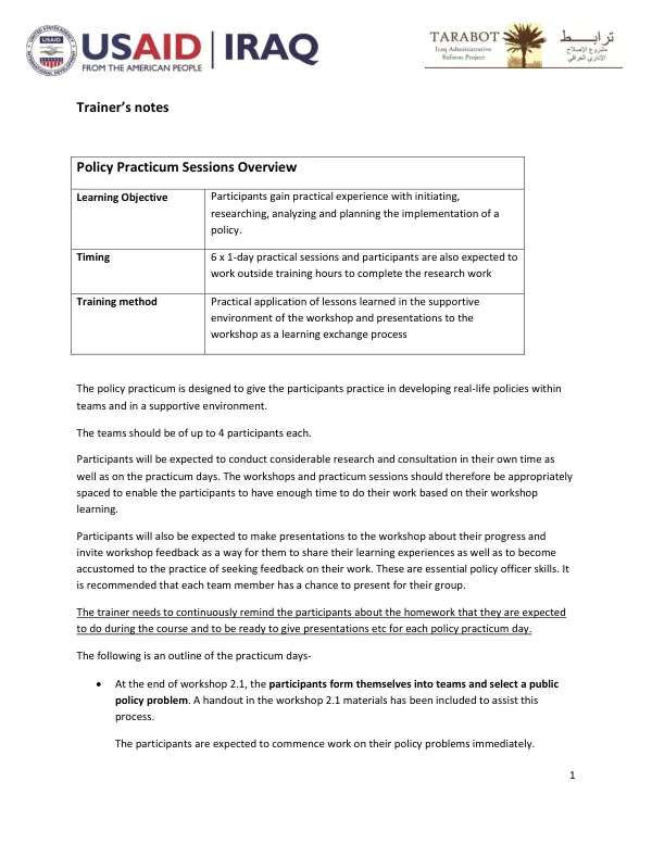 Policy Practicum Sessions Overview